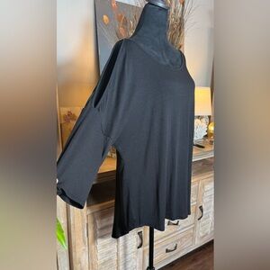 Antistar, Black Cold Shoulder Top- Super Soft High-Low Hem Size XL